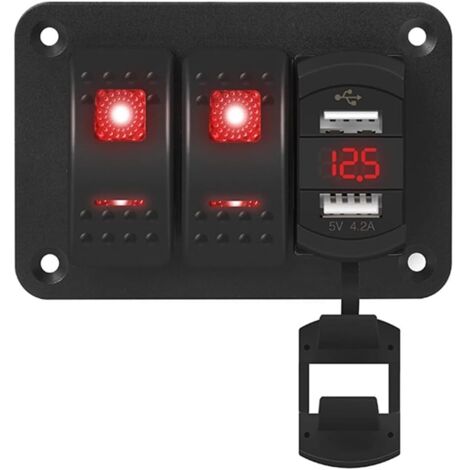 Panneau d'interrupteur marine imperméable 12V 3 bandes bleu LED Light Rocker Panneau d'interrupteur en aluminium pré-câblé pour RV de voiture (Blu)
