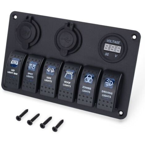 Panneau d'interrupteurs basculants LED avec prise USB, allume-cigare et voltmètre