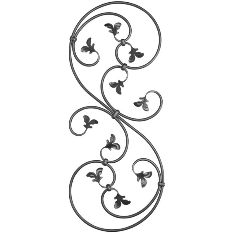 Panneau grande volute, motif feuille - Hauteur 900mm Largeur 350mm en rond Ø10mm - Fer forgé - à souder Deco Fer Forge