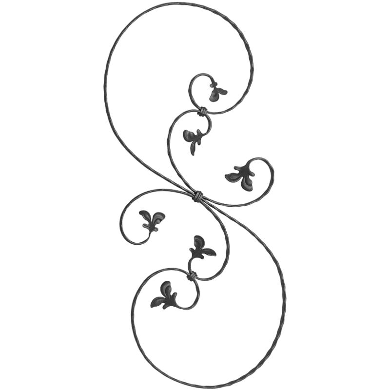 Panneau grande volute, motif feuille - Hauteur 860mm Largeur 350mm en plat martelé 12x6mm - Fer forgé - à souder Deco Fer Forge