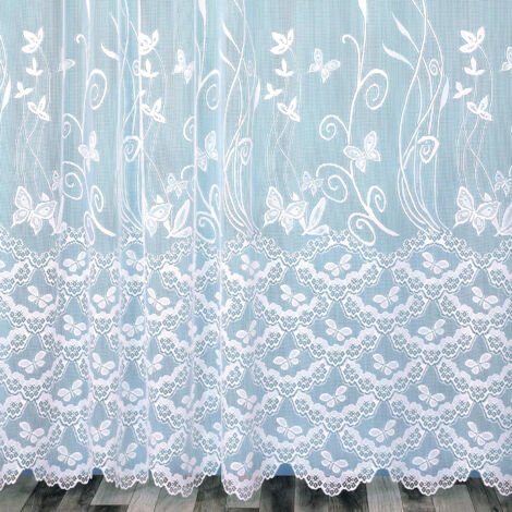 Panneau droit papillons et feuillages en dentelle modulable avec ruban fronceur Blanc 175x180 cm
