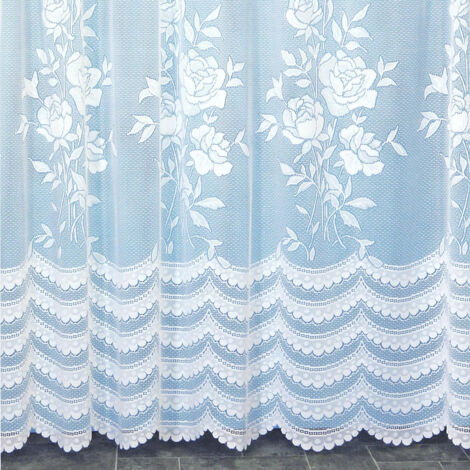 Panneau droit roses en dentelle modulable avec ruban fronceur Blanc 175x180 cm