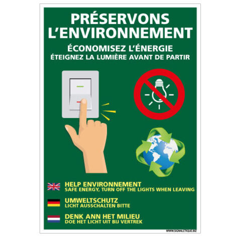 PANNEAU ECONOMISEZ L'ENERGIE PRESERVONS L'ENVIRONNEMENT (H0451) - Adhésif - 75 x 105 mm