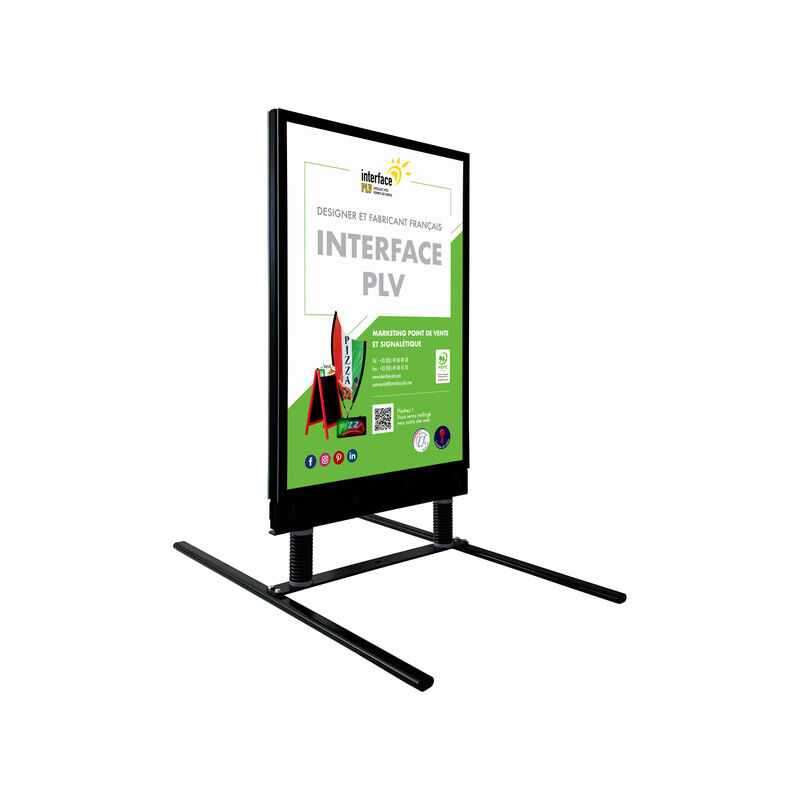 Panneau en bois noir sur ressorts avec porte affiche alu format A1 - Dimensions 110 x 63 cm