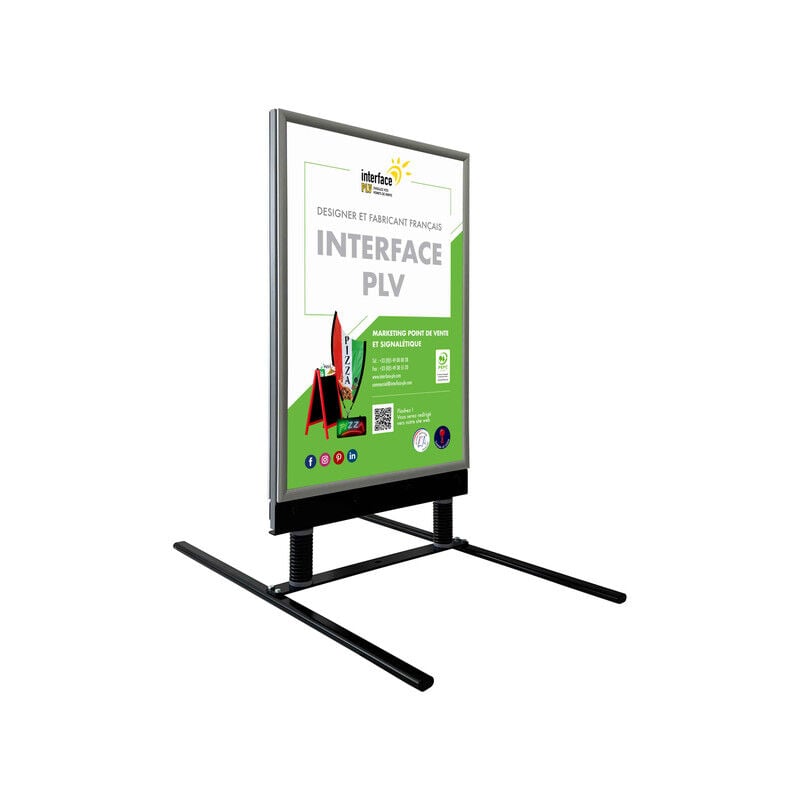 Panneau en bois gris sur ressorts avec porte affiche alu format A1 - Dimensions 110 x 63 cm