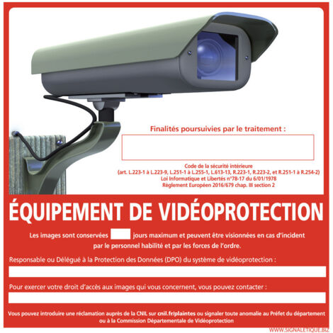 PANNEAU EQUIPEMENT DE VIDEO PROTECTION (G1169) - Aluminium 2 mm - 450 x 450 mm