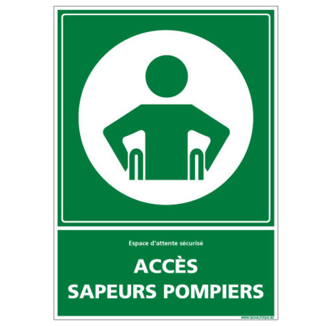 PANNEAU ESPACE D'ATTENTE SECURISE ACCES SAPEURS POMPIERS (B0402) - Adhésif - 75 x 105 mm