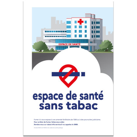 Panneau "Espace santé sans tabac" – Décret 2025-582 – ADHÉSIF – Format 15x21 cm