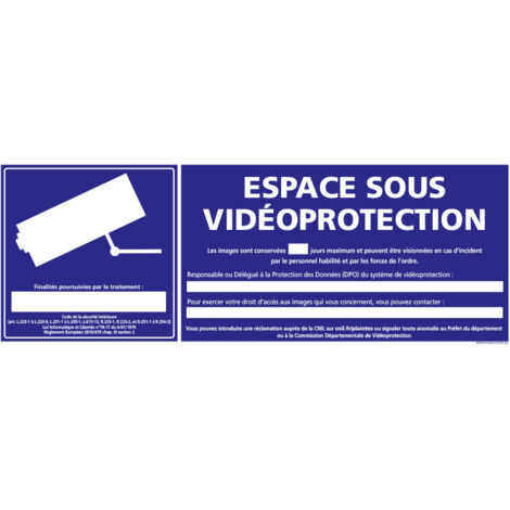 PANNEAU ESPACE SOUS VIDEO PROTECTION (G1177) - Plastique PVC 1,5 mm - 210 x 75 mm