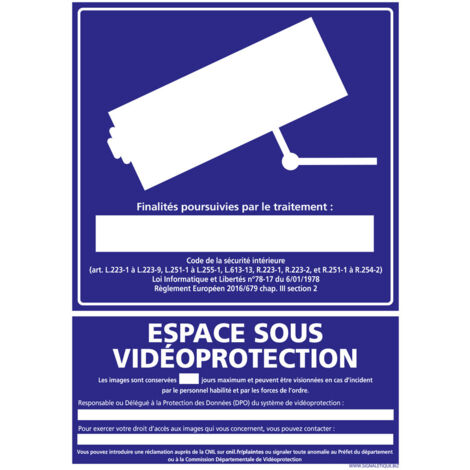 PANNEAU ESPACE SOUS VIDEO PROTECTION (G1214) - Adhésif - 75 x 105 mm