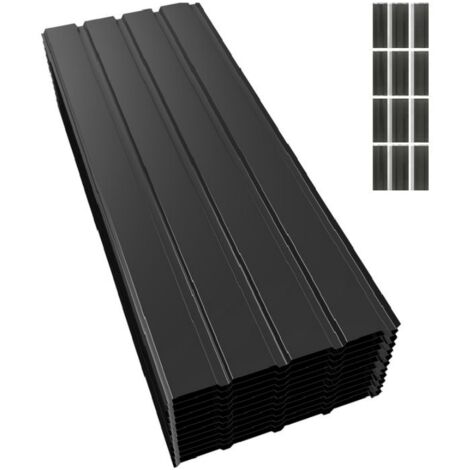Panneau et lame de bardage tôle bac acier abri de jardin toiture en métal galvanisé 12x1150x 450mm=6m² 0.3 mm noir Mondeer