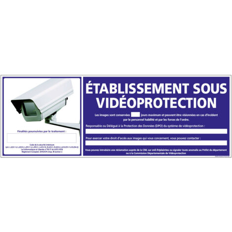 PANNEAU ETABLISSEMENT SOUS VIDEO PROTECTION (G0848-LOI-B-NEW) - Adhésif - 210 x 75 mm