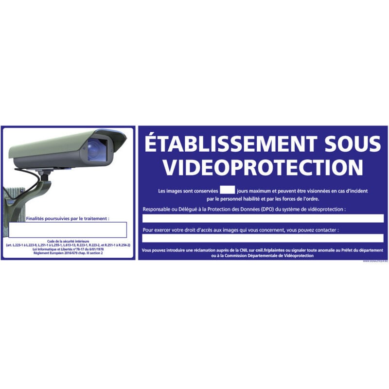 Panneau etablissement sous video protection (G1193) - Adhésif - 980 x 350 mm