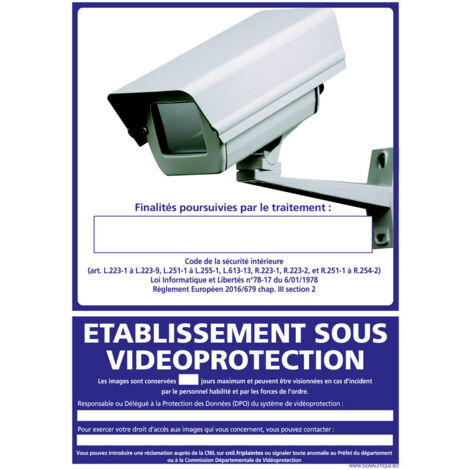 PANNEAU ETABLISSEMENT SOUS VIDEO PROTECTION (G1226) - Adhésif - 75 x 105 mm