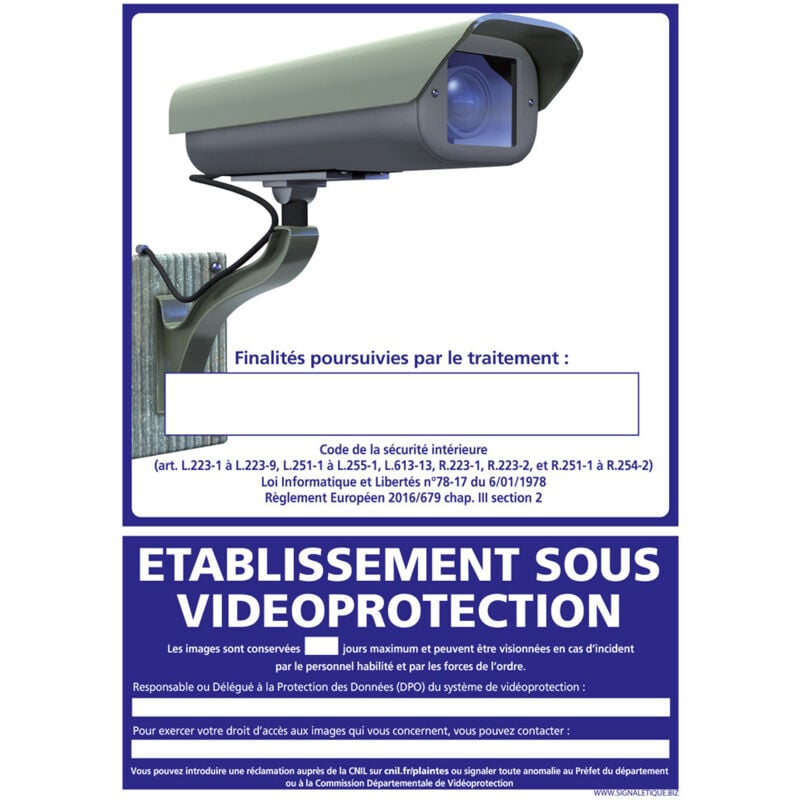 Panneau etablissement sous video protection (G1227) - Adhésif - 450 x 630 mm