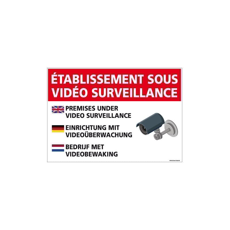 Panneau etablissement sous video surveillance (H0309) - Adhésif - 630 x 450 mm