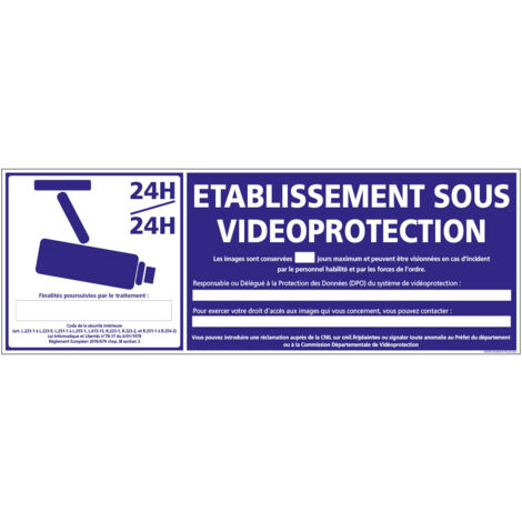 Panneau ETABLISSEMENT SOUS VIDEOPROTECTION 24H/24H (G0884) - Adhésif - 210 x 75 mm