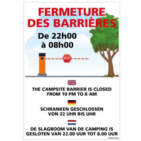 PANNEAU FERMETURE DES BARRIERES PERSONNALISABLE (H0445) - Adhésif - 75 x 105 mm