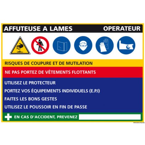 Panneau Fiche de Poste Aff˚teuse à Lames (C1094) - Adhésif - 300 x 210 mm