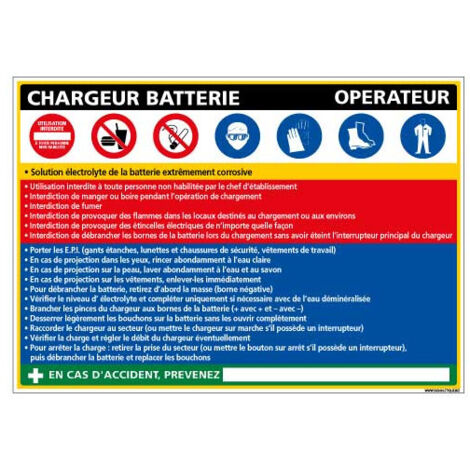 Panneau Fiche de Poste Chargeur Batterie (C1379) - Adhésif - 210 x 300 mm