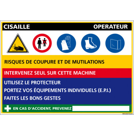 Panneau Fiche de Poste Cisaille (C1095) - Plastique PVC 1,5 mm - 300 x 210 mm