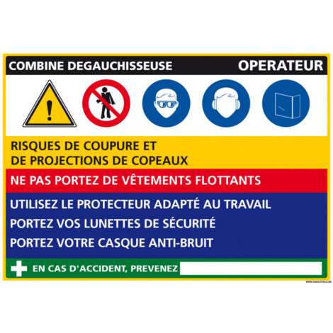 Panneau Fiche de Poste Combine Dégauchisseuse (C1097) - Plastique PVC 1,5 mm - 300 x 210 mm
