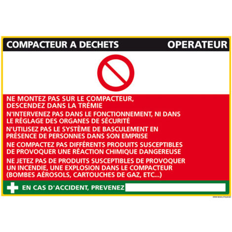 Panneau Fiche de Poste Compacteur à Déchets (C0799) - Adhésif - 300 x 420 mm