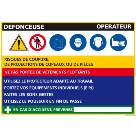 Panneau Fiche de Poste Défonceuse (C1099) - Adhésif - 300 x 210 mm