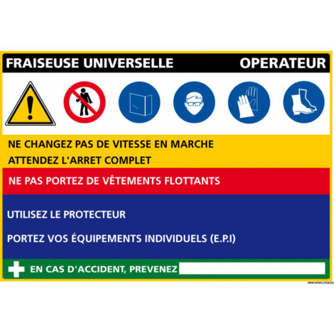 Panneau Fiche de poste Fraiseuse Universelle (C1106) - Adhésif - 300 x 210 mm