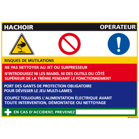 Panneau Fiche de Poste Hachoir (C1085) - Adhésif - 300 x 210 mm