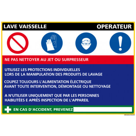 Panneau Fiche de Poste Lave Vaisselle (C1086) - Adhésif - 300 x 210 mm