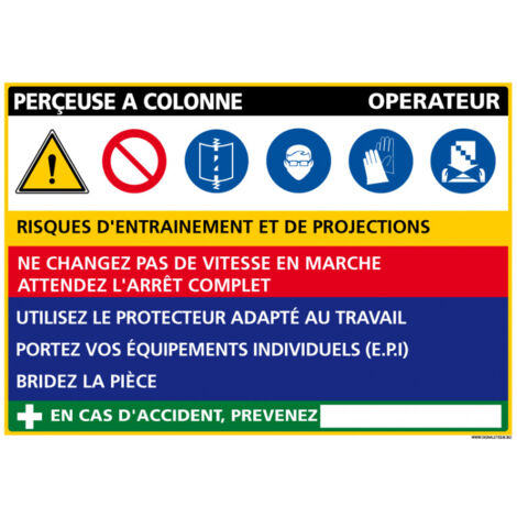 Panneau Fiche de poste Perceuse à colonne (C1111) - Adhésif - 420 x 300 mm