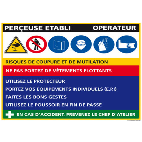 Panneau Fiche de Poste Perceuse Etabli (C1112) - Adhésif - 300 x 210 mm