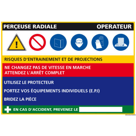 Panneau Fiche de Poste Perceuse Radiale (C1113) - Adhésif - 300 x 210 mm