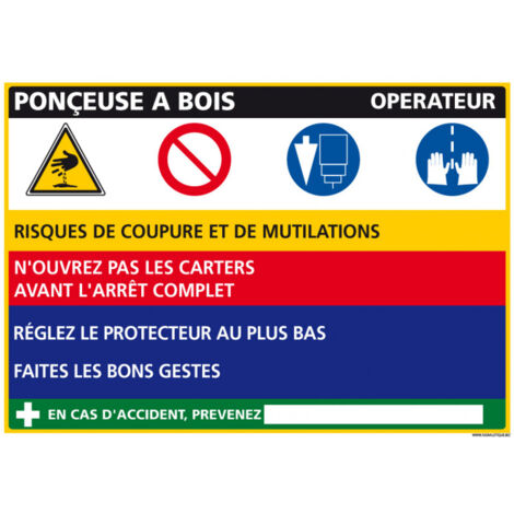 Panneau Fiche de Poste Ponceuse à bois (C1116) - Aluminium 2 mm - 300 x 210 mm
