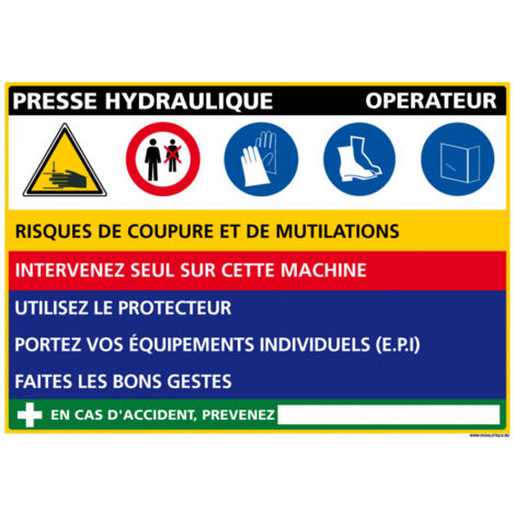 Panneau Fiche de Poste Presse Hydraulique (C1115) - Adhésif - 300 x 210 mm