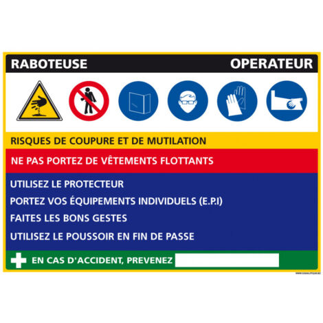 Panneau Fiche de Poste Raboteuse (C1117) - Adhésif - 300 x 210 mm