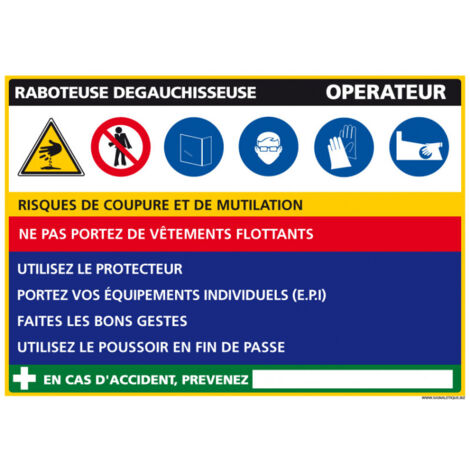 Panneau Fiche de Poste Raboteuse Dégauchisseuse (C1130) - Aluminium 2 mm - 300 x 210 mm