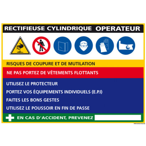 Panneau Fiche de Poste Rectifieuse Cylindrique (C1118) - Adhésif - 300 x 210 mm