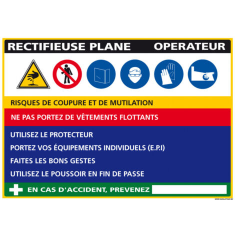 Panneau Fiche de Poste Rectifieuse Plane (C1119) - Aluminium 2 mm - 420 x 300 mm