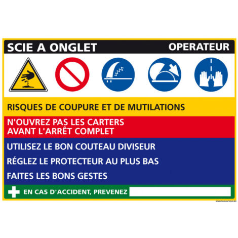 Panneau Fiche de Poste Scie à Onglet (C1121) - Adhésif - 300 x 210 mm