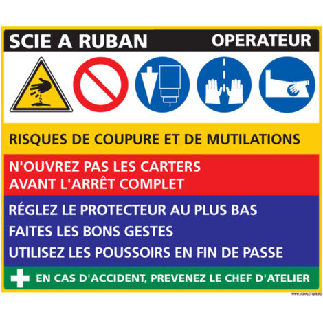 Panneau Fiche de Poste Scie à Ruban (C1123) - Plastique PVC 1,5 mm - 420 x 300 mm