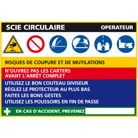 Panneau Fiche de Poste Scie Circulaire (C1122) - Adhésif - 300 x 210 mm