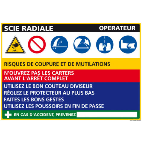 Panneau Fiche de Poste Scie Radiale (C1126) - Plastique PVC 1,5 mm - 300 x 210 mm
