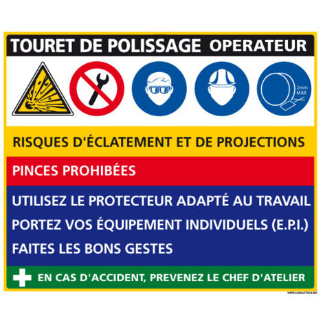 Panneau Fiche de Poste Touret de Polissage (C1132) - Adhésif - 300 x 210 mm
