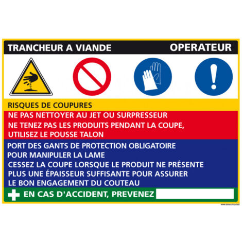 Panneau Fiche de Poste Trancheur à Viande (C1092) - Adhésif - 300 x 210 mm