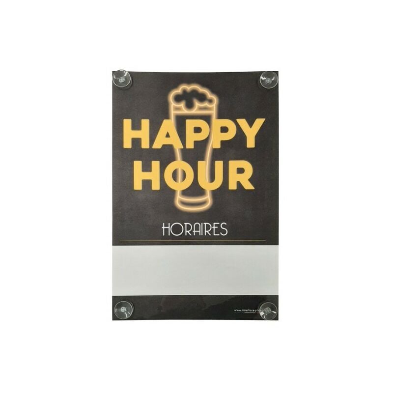 Panneau happy hour horaires dimensions 60 x 40 cm avec fixation ventouses