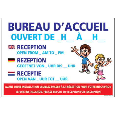 PANNEAU HORAIRES BUREAU D'ACCUEIL (H0294) - Adhésif - 300 x 210 mm