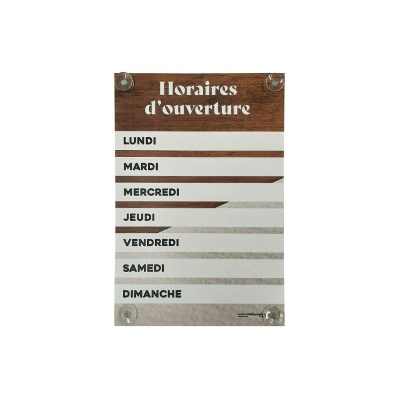 Panneau Horaires d'ouverture dimensions 60 x 40 cm avec fixation ventouses