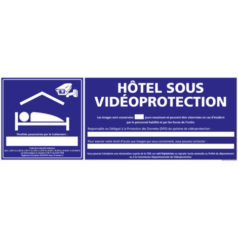 PANNEAU HOTEL SOUS VIDEOPROTECTION (G1391) - Plastique PVC 1,5 mm - 350 x 125 mm